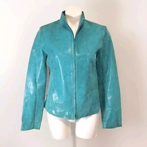 Express World Snake Print Faux Leather Moto Biker Zip Jacket Women’s Size 7/8